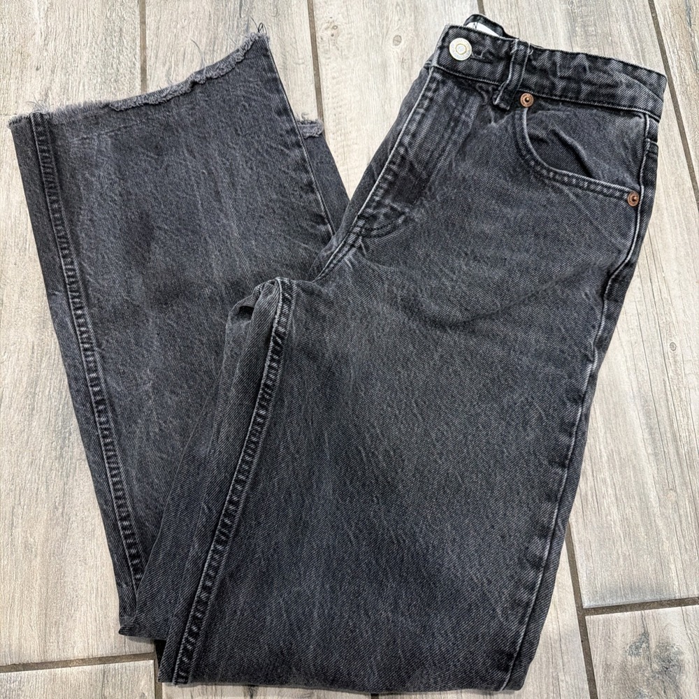Zara TRF Women's Wide-Leg Jeans Light Black Wash  5-Pocket Button‎ Size 4